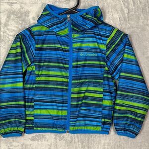 Columbia Green Blue Striped Hooded Lightweight Jacket With Pocket Size XXS (4/5)